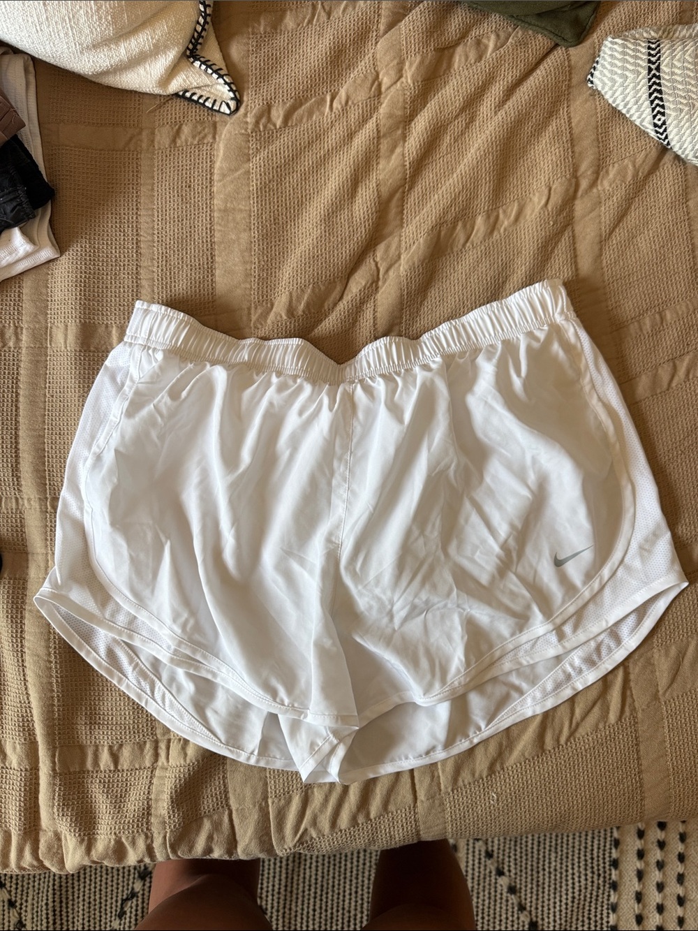 Nike White Women's Athletic Running Shorts with Subtle Swoosh